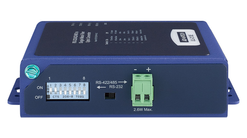 ULI-213E - Serial to Fiber Converter, RS-232/422/485 TB to SM Fiber SC, Ind. Panel, C1D2